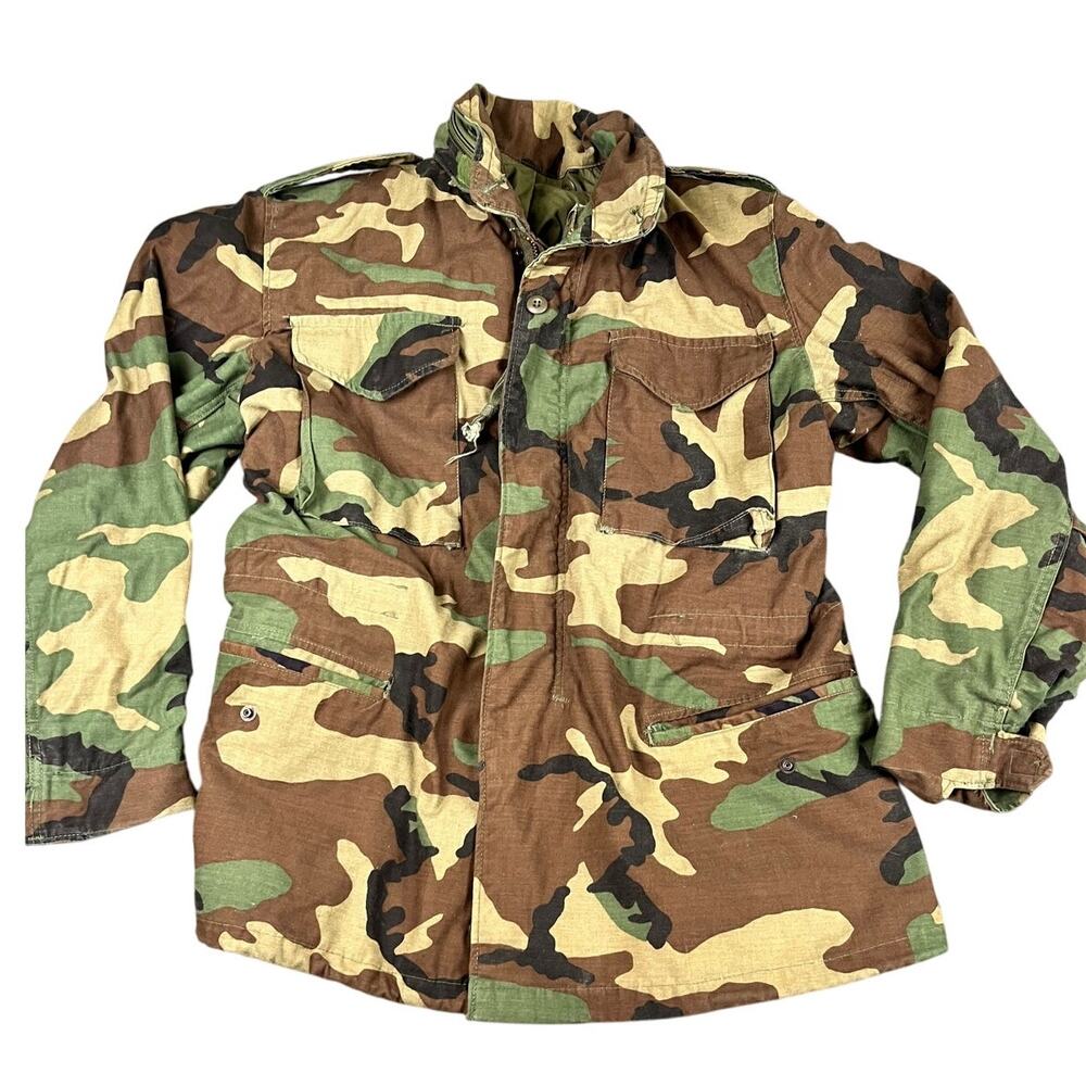 Vintage  Field Jacket Mens Medium Regular Woodland Camo 1988 M65 USA Made